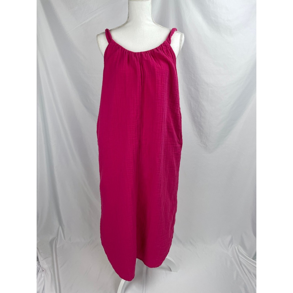Old Navy Small Pink Sleeveless Shirred Neck Maxi Dress Ties Gauze